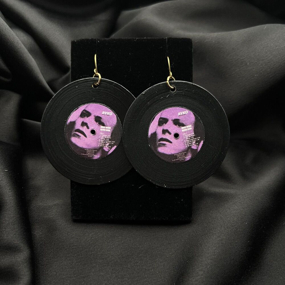Large Retro David Bowie Record Vinyl Dangle Statement Earrings